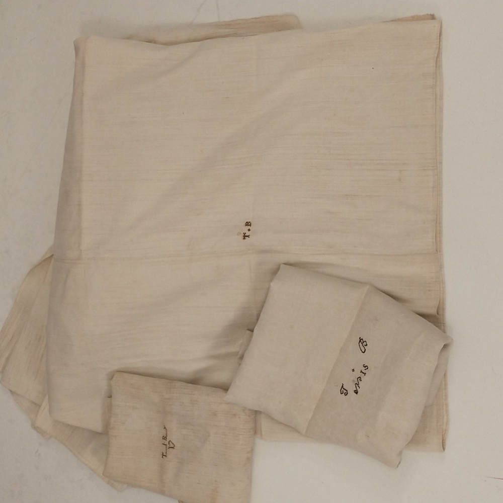 Antique Homespun Sheet Set 19th Century Linen or Cotton Handwoven Embroidered